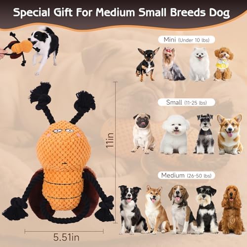 Yipetor Cockroach Squeaky Dog Toy, Puppy Rope Chew Toy for Medium Dogs