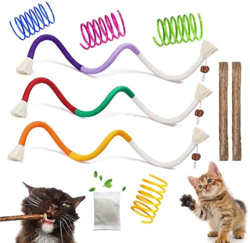 Cat Toys Chew Ropes, Silvervine Sticks Catnip Rope Toys with Refillable Natural Catnip for Cats Dental Care, Safe Teeth Cleaning Toy for Indoor Cat Kitty Kicker Toy Interactive Catnip Kitty Toys