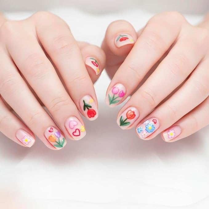 3D Embossed Korean Style Spring Bloom Nail Art Stickers, Flowers, Butterflies, Bunnies, Rainbow, Hearts, Self-Adhesive, Easy DIY for Everyday Outfit. (Butterfly+Tulip) 2-Pack