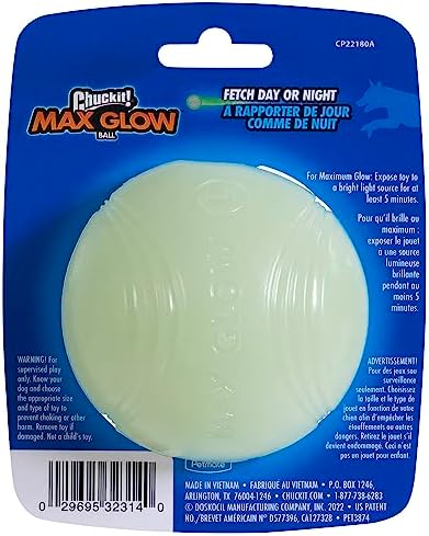 Chuckit! Glow in the Dark Bouncy Ball for Dogs, Dog Toy, Max Glow Balls, 3 Inch, Large (Pack of 12)