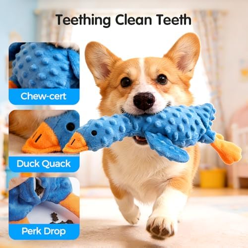 Indestructible Squeaky Dog Toy for Aggressive Chewers, Plush Teething Toy