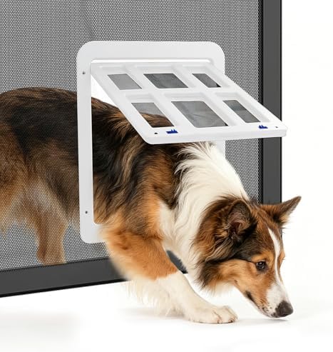 Dog Door for Screen Door with Magnetic Auto-Close, Lockable Doggy Door for Screen Door, Pet Easy Access for Sliding Screen Door