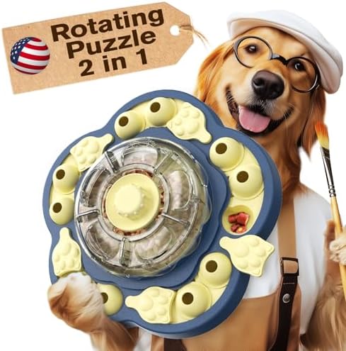 KADTC Dog Puzzle Toy Level 3 in 1, Spinning Dog Toy, Interactive Treat Dispenser & Slow Feeder for Boredom Buster & Brain Stimulation, Suitable for Small/Medium/Large Dogs