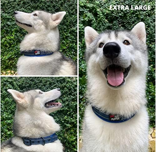 Tuff Pupper Ultra Comfort Padded Dog Collar | Thick Neoprene Padding | Ballistic Nylon Strap Dog Collar with Reflective Stitching | Durable Metal Buckle & Integrated ID Tag Holder | Waterproof Collars
