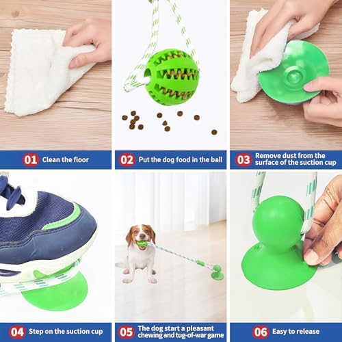 Dog Toy Suction Cup Tug of War, Interactive Chew Toy for Aggressive Chewers, Puppy Teething & Teeth Cleaning, Treat Dispensing Puzzle Ball, Rope Toys for Dogs - Green