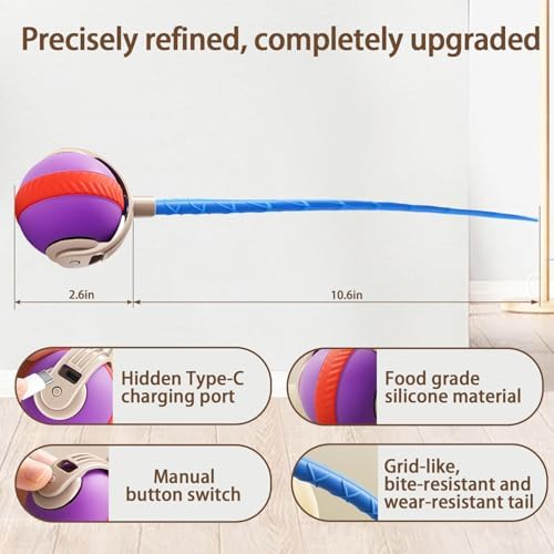 Interactive Cat Toy Ball Indoor Mouse Tail Ball for Cats (Purple)