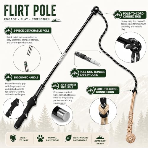 Flirt Pole for Dogs,Heavy Duty Interactive Chase & Rope Tug Toy