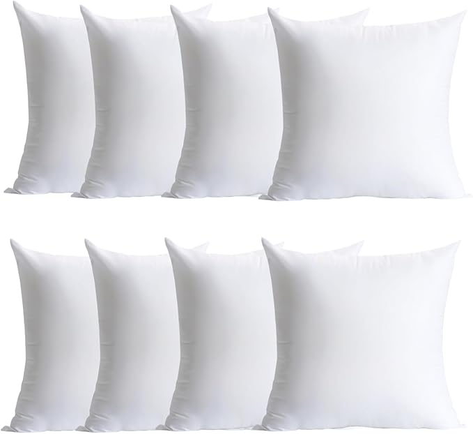 Calibrate Timing Plush and Durable Throw Pillow Inserts - 16 x 16 inches Set of 8, Hypoallergenic Polyester Fiber Fill - Perfect for Decorative Cushion Covers, Sofa and Bed Accent
