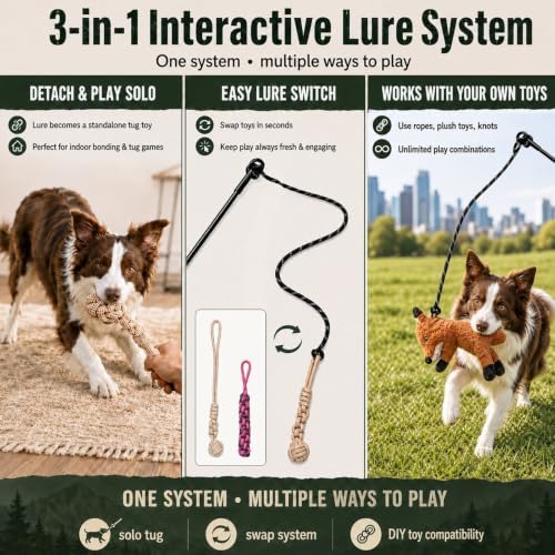 Flirt Pole for Dogs,Heavy Duty Interactive Chase & Rope Tug Toy