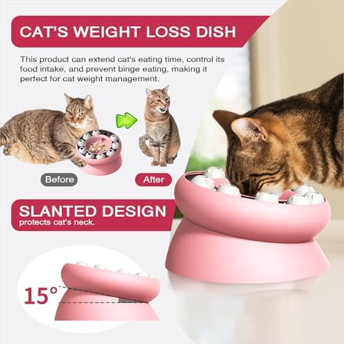 Interactive Cat Puzzle Feeder, Cat Puzzle Toy Treat Dispenser Kitten, Enrichment Toys for Indoor Cats, Slow Feeder Treat Puzzle Toy Cats Stimulation Toys (Pink)