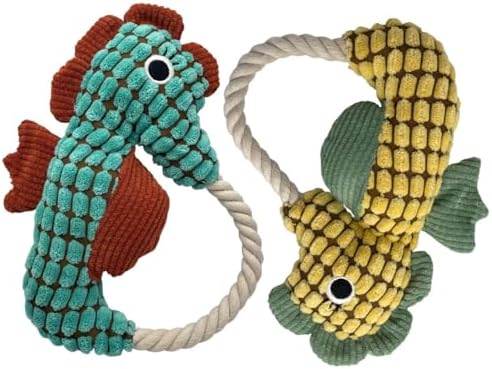 Plush Wrinkled Squeaky Dog Toy,2-Pack The Best Durable Teething Puppy Rope Chew Toy Keeps Them Busy Playing Hide-and-Seek Suitable for Puppy, Medium Dogs and Large Dogs (Blue&Green)