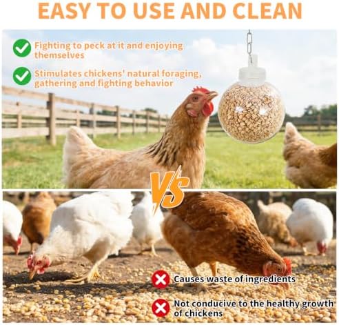2 Pack Transparent Hanging Chicken Treat Dispenser, Interactive Slow Feeder Peck Toys with Chain, Boredom Relief Poultry Coop Accessories for Hens Ducks