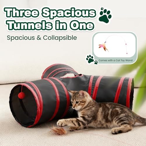 Love's cabin Cat Tunnel for Indoor Cats, 3-Way Collapsible Play Tunnel