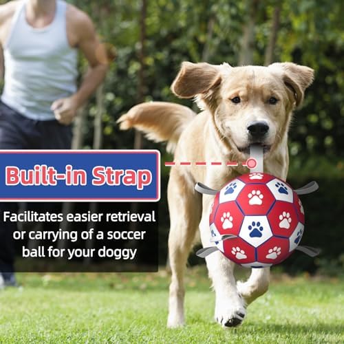 Diman Dog Balls with Straps, 7 Inch Dog Soccer Ball, Herding Ball for Dogs