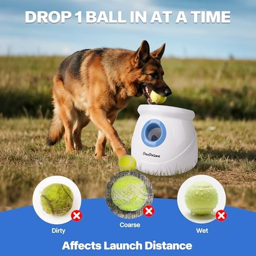 Pet Prime Automatic Ball Launcher for Large Dogs，Adjustable 10-40ft Distance,Rechargeable Dog Ball Thrower with 6 Tennis Balls(2.5") & Training Whistle,Interactive Toy for Indoor/Outdoor Play