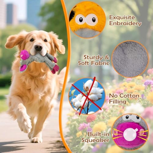 No Stuffing Dog Toys 2 Pack Squeaky Crinkle Plush Animal Toy