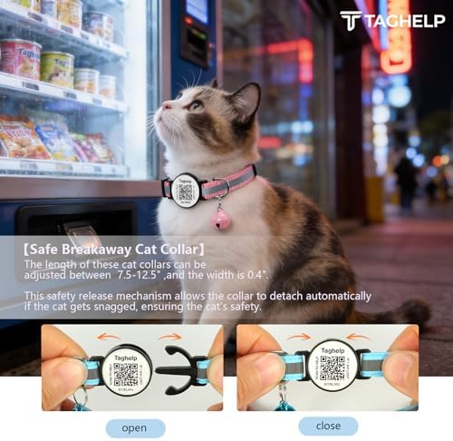 Reflective Kitten Collars with Bell,Cat Collar Breakaway with QR Code Name Tag, Cat ID Tag Personalized, Ultra-Durable, Adjustable, Quick Release, Fits Most Girl Boy Small Large Cats (Pink)