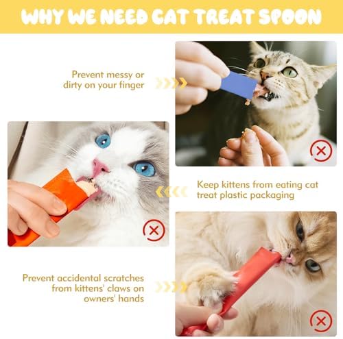 3 Pack Cat Treat Squeeze Spoon Pet Feeding Tool | Multi Function Lickable Puree Feeder for Cat Liquid Snack, Wet Food & Squeeze Treat Strips, 3 Assorted Colors