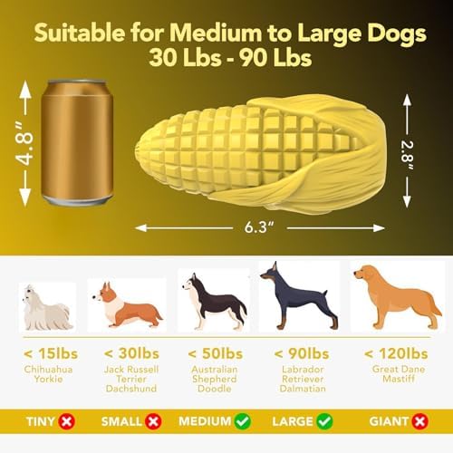 Dog Chew Toys for Aggressive Chewers,Idestructible Tough Durable Squeaky Interactive Dog Toys，Durable Dog Teeth Cleaning Toy for Medium Large Breeds，Corn Stick Toy (Yellow) (Pack of 2)