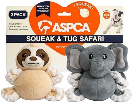 ASPCA 2 Pack Plush Dog Toy with Squeaker for Small & Medium Dogs, Soft Durable Stuffed Pet Toy for Fetch, Tug & Cuddle, Interactive, Lightweight, Engaging Play Toy for Dogs