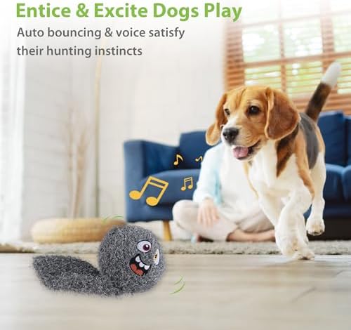 PETGEEK Interactive Dog Toys Ball - Upgraded Automatic Squeaky Vibrating Dog Ball, 900mAh Rechargeable Bouncing Ball with Washable Plush Cover, Crinkle Dog Toy with Recording Music(6 Inches, Gray)