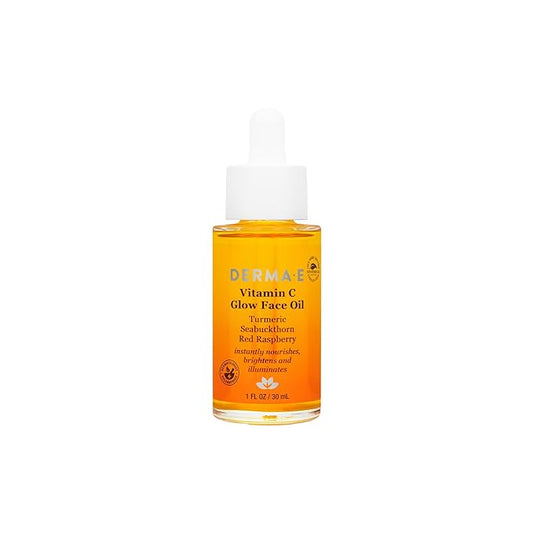 Derma E Vitamin C Glow Face Oil, 1 Fl Oz, Nourishes, Brightens and Illuminates for Radiant Skin, Moisturizing Vitamin C Oil with Turmeric, Seabuckthorn and Red Raspberry