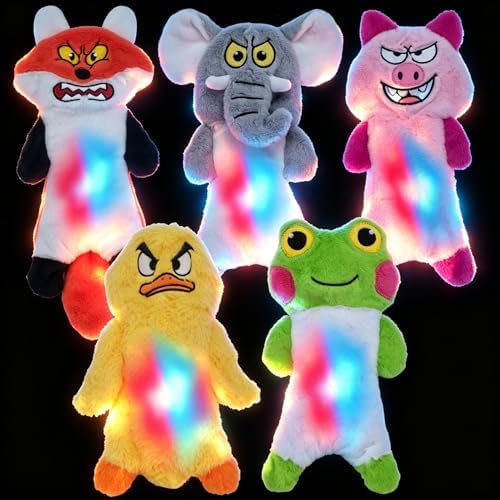 LECHONG No Stuffing Dog Toys to Keep Them Busy, 5pcs Dog Squeaky Toys for Small and Medium Dogs, Puppy Toys with Light, Interactive Dog Toys for Boredom and Teething
