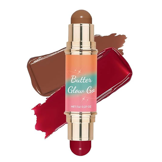 Dual-Ended Blush & Bronzer Stick – 2-in-1 Creamy Contour & Cheek Tint, Hydrating Vegan Multi-Use Makeup for Natural Radiant Finish, Cruelty-Free (Beach Bum Plum)