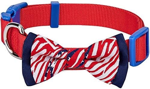 Blueberry Pet 2 Patterns Patriotic Spirits American Flag USA Adjustable Bowtie Red Dog Collar - Handmade Bow Tie w/Jacquard Weave Fabric, Medium, Neck 14.5"-20"