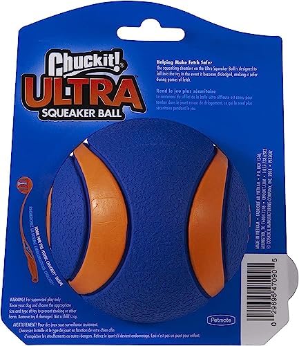 Chuckit! Ultra Squeaker Dog Ball - Extra Large Bouncy and Squeaky Pet Toy for Dogs 100+ lbs - Floats on Water - Durable Rubber - 3.5" Diameter - Size XL (Pack of 12)