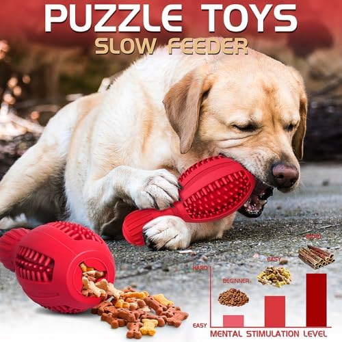 Treat Dispensing Puzzle Dog Toy - Interactive Chew Toys for Aggressive Chewers, Durable Rubber with Squeaker & Mental Stimulation for Large Medium Small Dogs Breeds