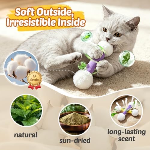 CiyvoLyeen Plush Cotton Swab Catnip Toys for Indoor Cats 6 Pack