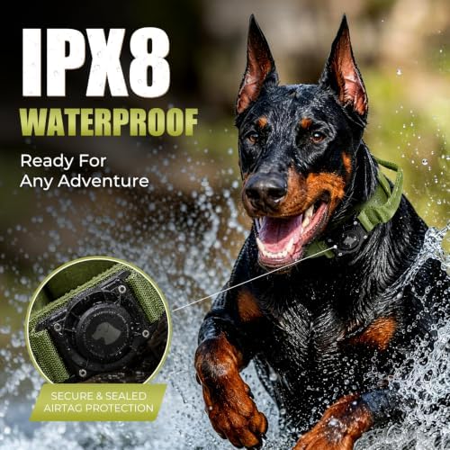 Tactical AirTag Dog Collar with Holder for Medium Large Dogs, Green, L