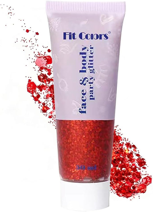 Red Face Body Hair Glitter Gel for Women and Kids, Monochrome Holographic Mermaid Sequins Chunky Glitter Paint Makeup for Mardi Gras Halloween Festival Rave Outfits Accessories, 1.7oz, #07