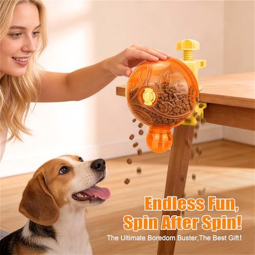 Interactive Dog Puzzle Toy, Spinning Treat Dispenser Slow Feeder | adjustable difficulty, fixing strap, BPA free, boredom relief, mental stimulation, slow eating, small medium dogs cats