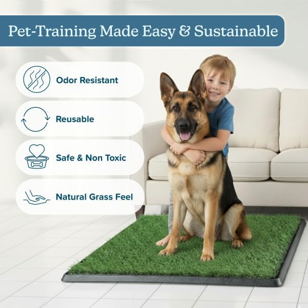 PETMAKER Artificial Grass Puppy Pee Pad for Dogs, Set of 3, 35.5” x 23.5” | Reusable Turf Pads for Small to Medium Dogs, Indoor and Outdoor Fake Grass Potty, Pet Housebreaking Supplies
