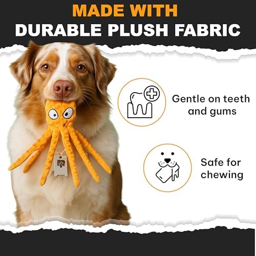 Squeaky Octopus Dog Toy – No Stuffing, Crinkle Sound Plush Chew Toy for Small and Medium Dogs – Durable and Machine Washable – 2 Pack (Orange & Green)