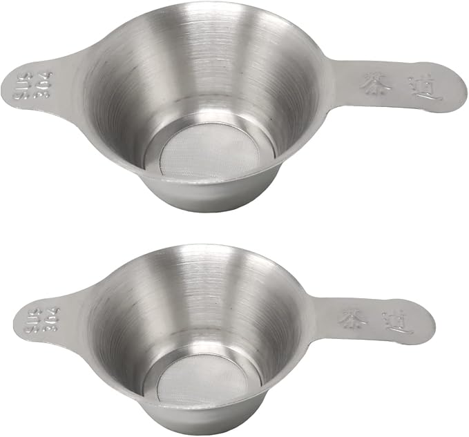 Honbay 2PCS Different Size 304 Stainless Steel Mini Strainer Fine Mesh Tea Funnel Tea Coffee Filter with Double Handles