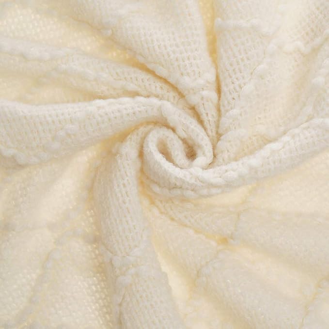BATTILO HOME Large Cream Throw Blanket with Fringe, End of Bed Throw Blankets White,Spring Throw Blanket for Couch Sofa Indoor Outdoor, 52"x80"