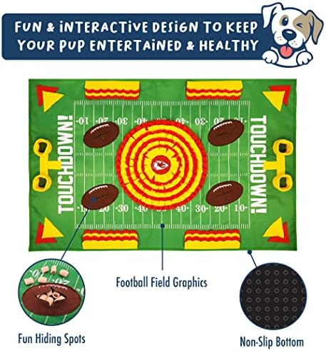 NFL Kansas City Chiefs Dog Snuffle Mat – Interactive Pet Slow Feeder, Football Field Design Food Puzzle Toy for Dogs & Cats, Foraging Activity Mat for Smarter Feeding