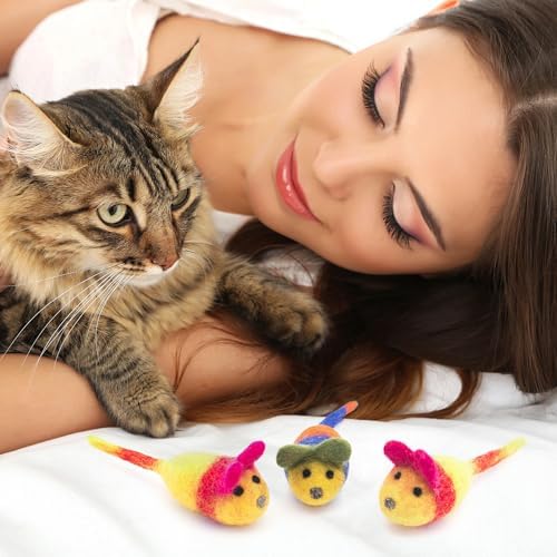 Glaciart One Wool Felt Mouse Cat Toys with Catnip – 3 Pack | 100% Handmade, Eco-Friendly, Durable | Natural, Safe for Indoor Cats | Minimalist Design