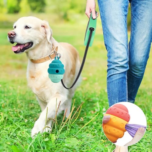 Dog Treat Toys for Medium Small Dogs, Silicone Dog Toy Treat Dispenser Slow Feeder Interactive Toys for Boredom, Enrichment Pet Toys Dispensing -Keep Them Busy- Outdoor with Buckle 1 Pack Blue
