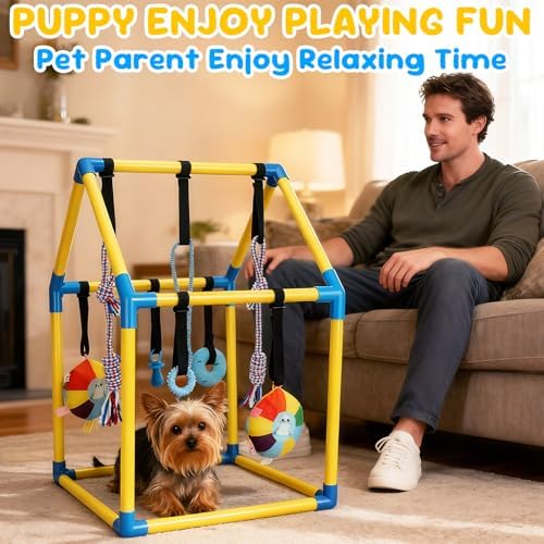 Puppy Play Gym, Dog Play Gym with 8 Hanging Toys for Small Dogs