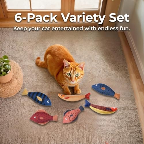 Catnip Toys for Cats, Fish Plush for Indoor Cats and Kittens, Pack of 3