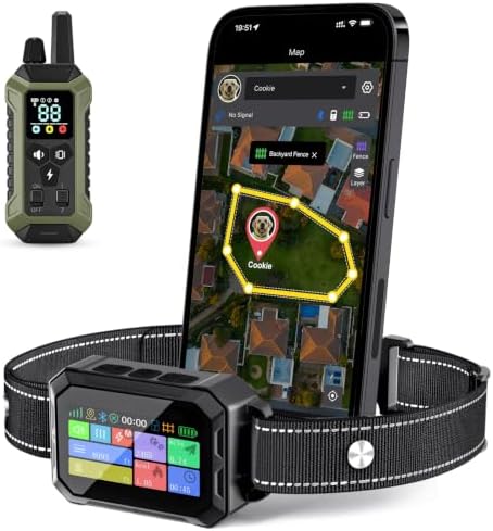 GPS Wireless Dog Collar Fence System - No Monthly Fee App Control, Custom Polygon Boundary & Remote Training, Free Phone Tracker for Up to 5 Pets, Virtual Electric Fence for Dogs