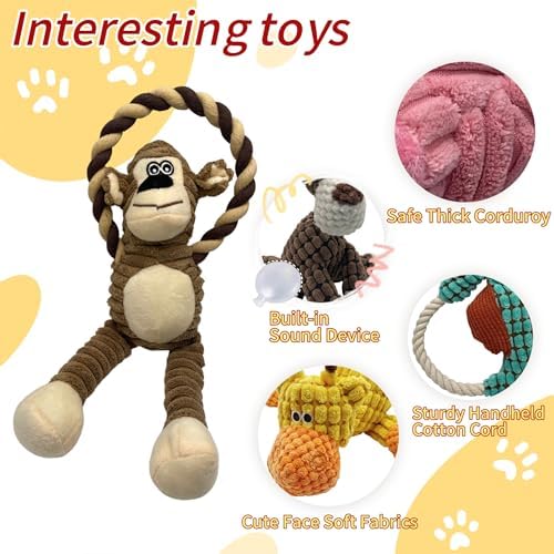 Plush Wrinkled Squeaky Dog Toy,2-Pack The Best Durable Teething Puppy Rope Chew Toy Keeps Them Busy Playing Hide-and-Seek Suitable for Puppy, Medium Dogs and Large Dogs (Yellow & Brown)