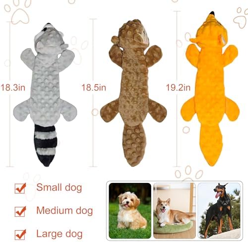 3Pack Squeaky Dog Toys, No Stuffing Plush Dog Toys to Keep Them Busy, Crinkle Chew Toy for Large Medium Small Dogs, Interactive Stuffless Bundle Puppy Teething Toys