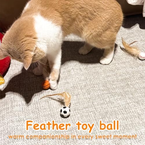 Cat Feather Bouncy Ball Toys, 3 PCS Cat Bulk Bouncy with Feathers, Elastic Bouncy Ball Cats Toys Set for Bored Indoor Adult Kitten Cats