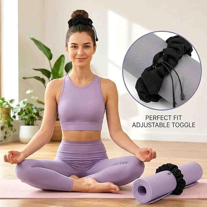 Aolamegs Adjustable Yoga Mat Scrunchie, 2-in-1 Mat Strap and Hair Tie, Fits All Standard & Extra Thick Yoga Mats