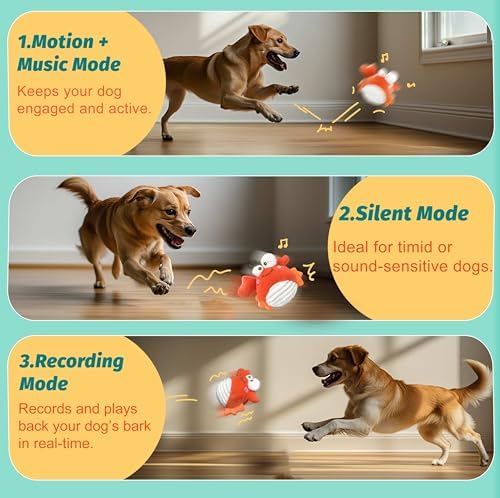 GUKCO Interactive Crab Dog Toys to Keep Them Busy | Rechargeable Self-Play Moving Dog Toy with Motion-Activated Ball, Music & Recording Modes for Small, Medium & Large Dogs